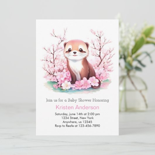 水お洒落色オッターガールベビーシャワー 招待状 (スタンド正面)