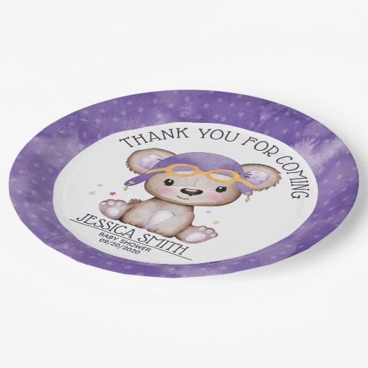 水お洒落色ガールパイロットテディベア ペーパープレート (アングル)