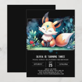 水お洒落色キツネ誕生日デジタル 招待状 (正面/裏面)