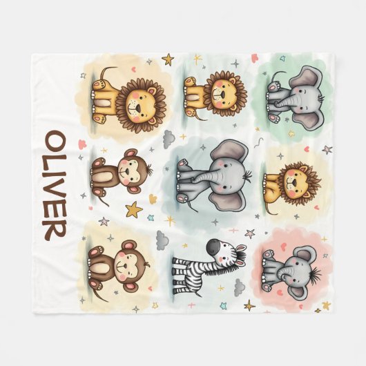 水お洒落色サファリ動物ドードル フリースブランケット (正面(横))