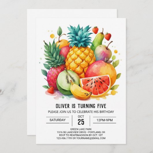水お洒落色ジューシー果実誕生日 招待状 (正面/裏面)