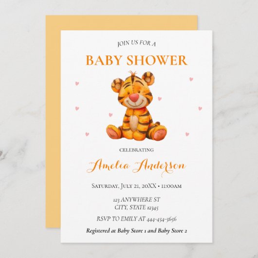 水お洒落色タイガープラッシュ赤ちゃんシャワー 招待状 (正面/裏面)