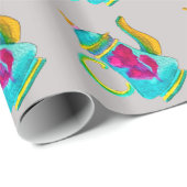 水お洒落色トルコのティーポット ラッピングペーパー (ロールコーナー)