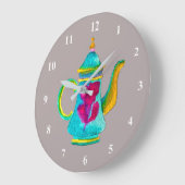 水お洒落色トルコのティーポット ラージ壁時計 (傾斜)