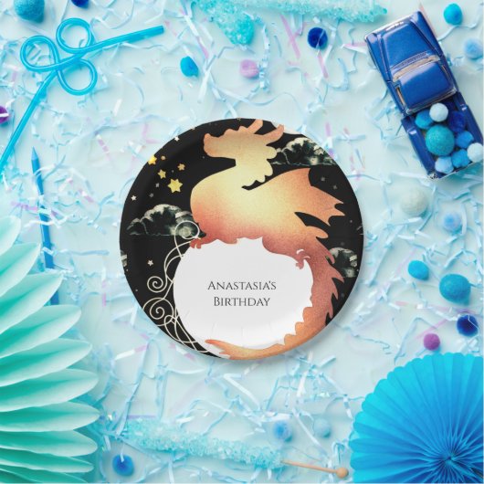 水お洒落色ドラゴン誕生日 ペーパープレート (パーティー)