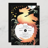 水お洒落色ドラゴン誕生日 招待状 (正面/裏面)