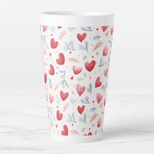 水お洒落色ハートと離れのパターン カフェラテマグ (正面)