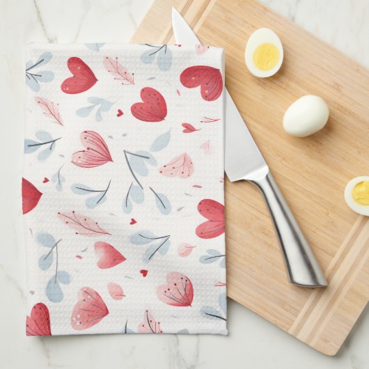 水お洒落色ハートと離れのパターン キッチンタオル (四つ折り)