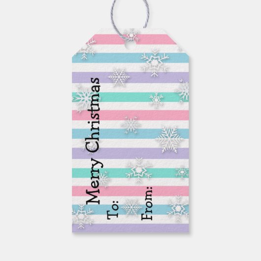 水お洒落色フクロウと雪片クリスマス ギフトタグ (裏面)