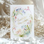 水お洒落色フローラ金ゴールド誕生日カード 招待状