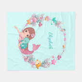 水お洒落色マーメイドパーソナライズされた フリースブランケット (正面(横))