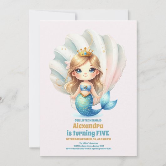 水お洒落色マーメイド誕生日 招待状 (正面)