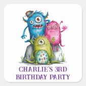 水お洒落色モンスターズキッズバースデーパーティー スクエアシール (正面)