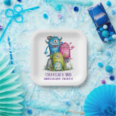 水お洒落色モンスターズキッズバースデーパーティー ペーパープレート (パーティー)