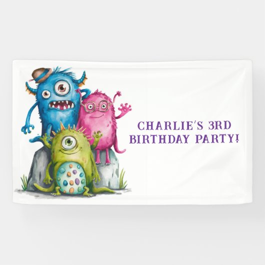 水お洒落色モンスターズキッズバースデーパーティー 横断幕 (横)
