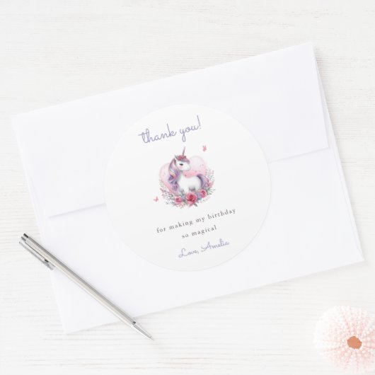 水お洒落色ユニコーンパープルありがとう ラウンドシール (封筒)