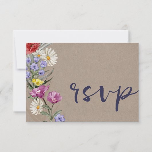 水お洒落色ワイルドフラワークラフト結婚ズ 出欠カード (正面)