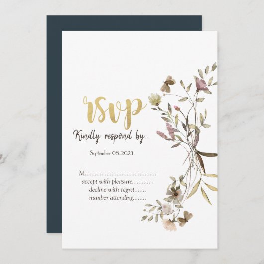 水お洒落色ワイルドフラワーメドウRSVP 招待状 (正面/裏面)