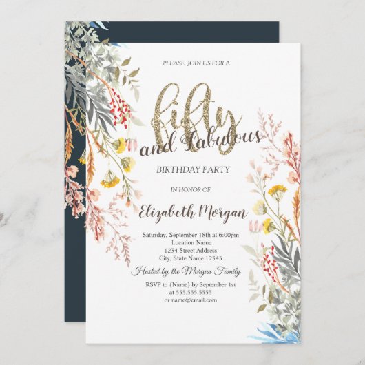 水お洒落色ワイルドフラワー乾杯50位 招待状 (正面/裏面)