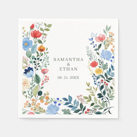 水お洒落色ワイルドフラワー庭園の結婚式 スタンダードカクテルナプキン (正面)