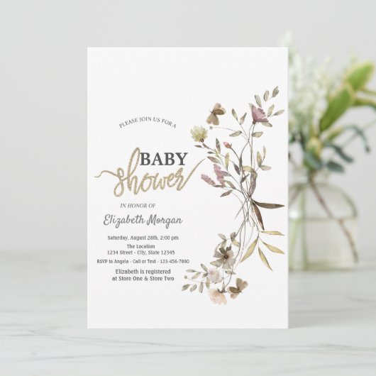 水お洒落色ワイルドフラワー赤ちゃんシャワー 招待状 (スタンド正面)