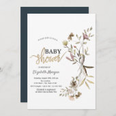 水お洒落色ワイルドフラワー赤ちゃんシャワー 招待状 (正面/裏面)