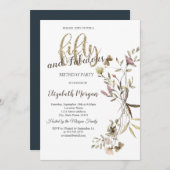 水お洒落色ワイルドフラワー50誕生日 招待状 (正面/裏面)