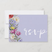 水お洒落色ワイルドフラワー&パープル結婚ズ 出欠カード (正面)
