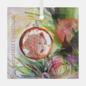 水お洒落色初めてのクリスマス写真 ガラスオーナメント (正面)