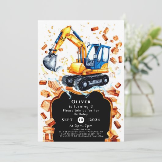 水お洒落色建築誕生日 招待状 (スタンド正面)