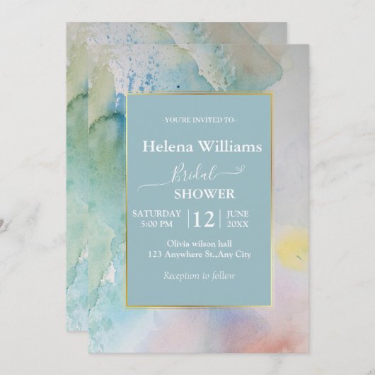 水お洒落色抽象芸術夏結婚の 招待状 (正面/裏面)
