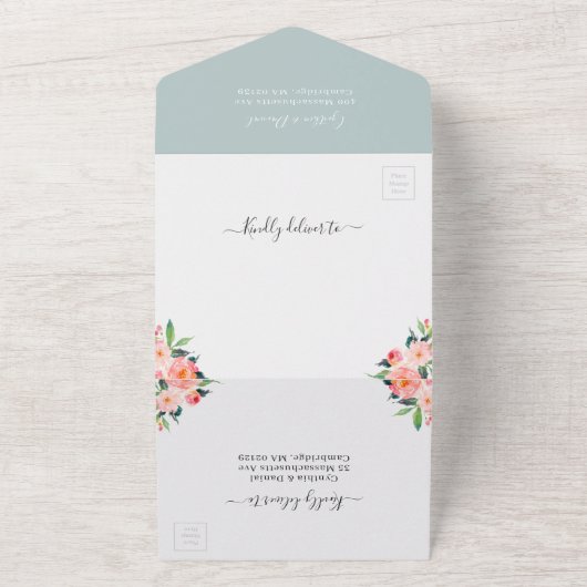 水お洒落色植物性フローラ結婚ズ オールインワン招待状 (外側)