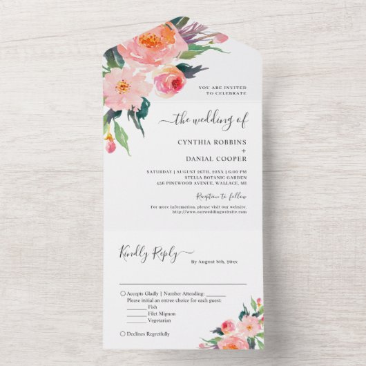 水お洒落色植物性フローラ結婚ズ オールインワン招待状 (内側)