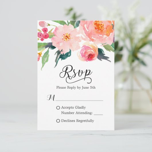水お洒落色植物性RSVP応答 出欠カード (スタンド正面)