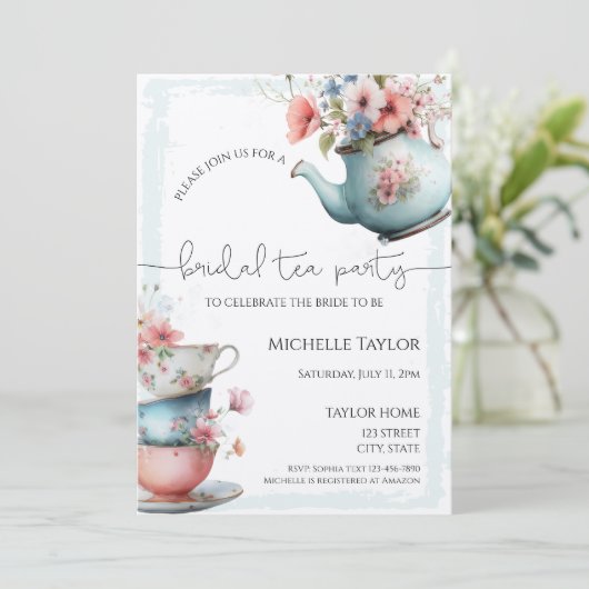 水お洒落色茶ブライダルシャワー招待 招待状 (スタンド正面)