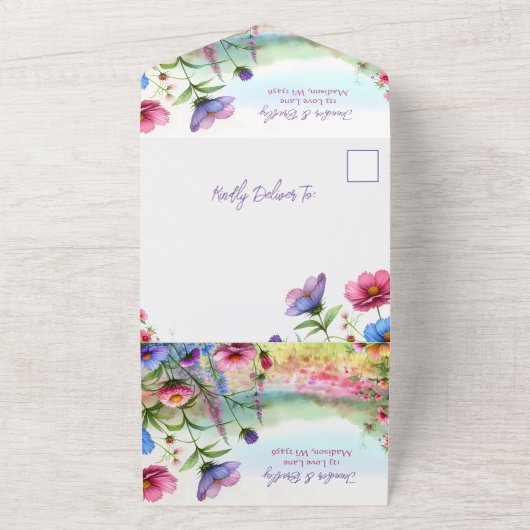 水お洒落色蝶とフローラウェディング オールインワン招待状 (外側)