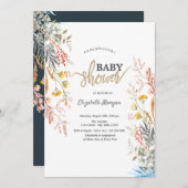 水お洒落色野草乾燥赤ちゃんシャワー 招待状 (正面/裏面)