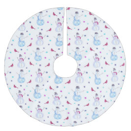 水お洒落色雪だるまと(鳥)ショウジョウコウカンチョウ鳥 ブラッシュドポリエステルツリースカート