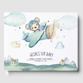 水お洒落色飛行機パイロットテディベア ゲストブック