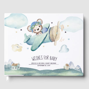 水お洒落色飛行機パイロットテディベア ゲストブック