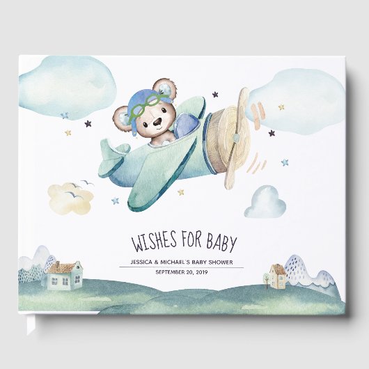 水お洒落色飛行機パイロットテディベア ゲストブック (正面)