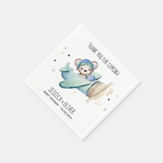 水お洒落色飛行機パイロットテディベア スタンダードカクテルナプキン (角)