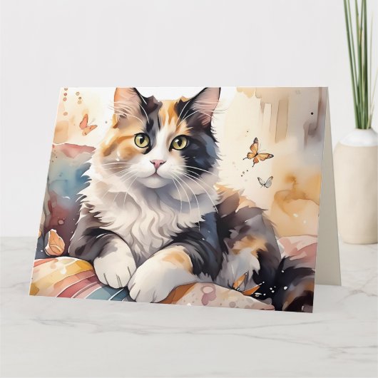 水お洒落色Calico猫グリーティングカード カード (正面)