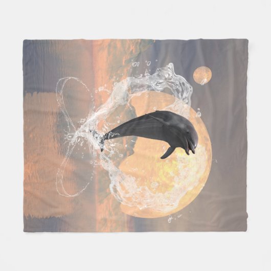 水から成っているハートのイルカの素早く書き留めること フリースブランケット (正面(横))