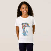 水から飛び出すイルカ 色鉛筆 Tシャツ (正面フル)