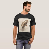 水から飛び出すバスフィッシュ Tシャツ (正面フル)