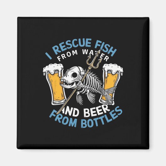 水から魚を救い、ビールを瓶から飲む マグネット (正面)