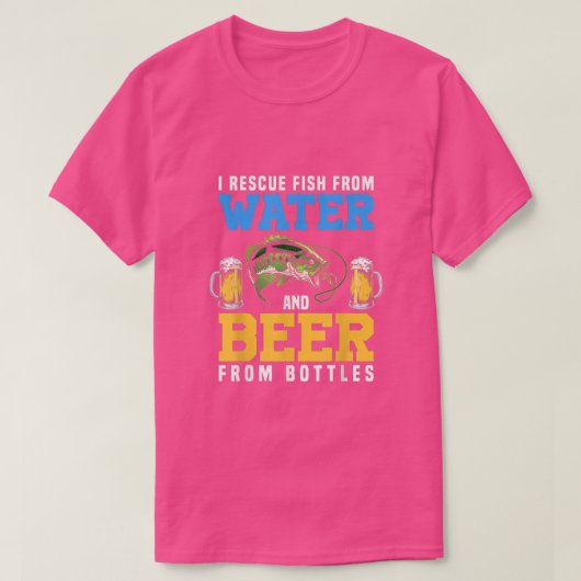 水から魚を、ビールからボトルFisを救う Tシャツ (デザイン正面)
