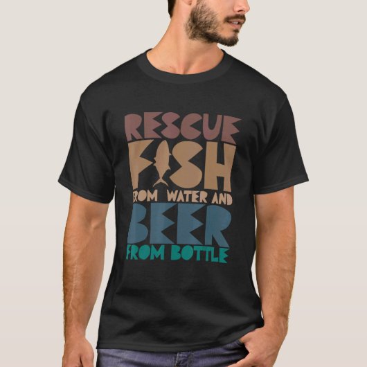 水から魚を、瓶からビールを救うフィッシュ Tシャツ (正面)