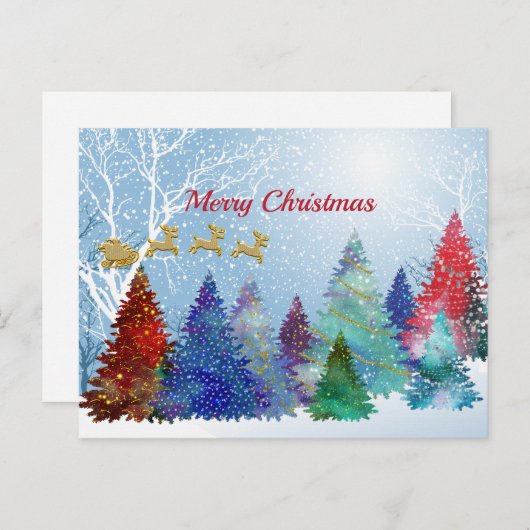水かわいらしのカラフルカラーツリーサンタクリスマス シーズンポストカード (正面/裏面)